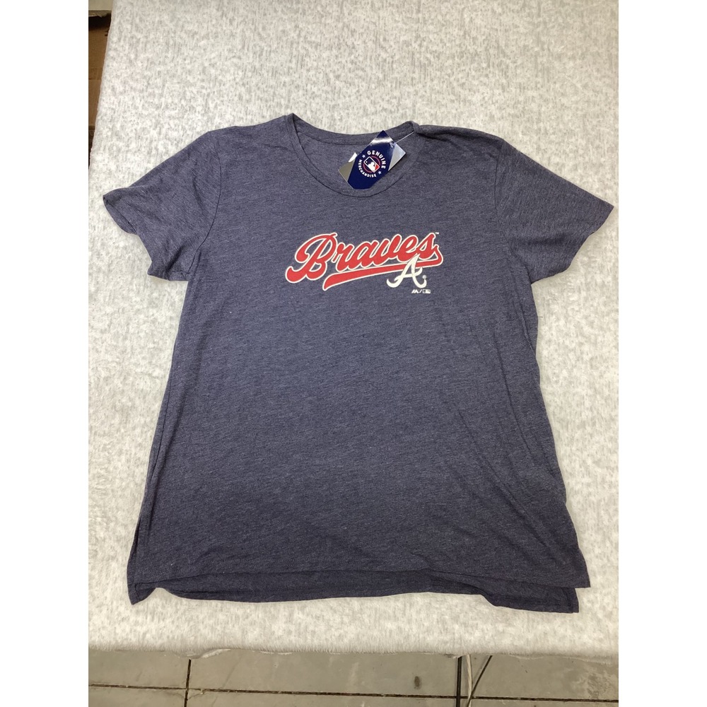 Majestic Atlanta Braves MLB T-Shirt Athletic Navy Heather Tri-Blend XL New